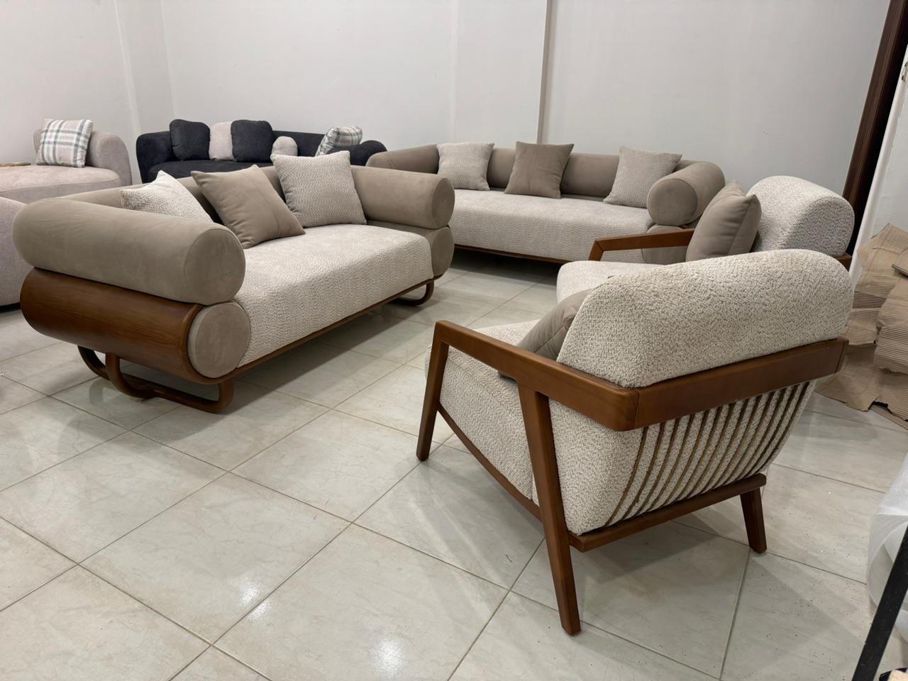 Modern Living Room Furniture Set with Wooden Frame | Elegant Sofa & Armchairs